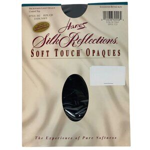 Hanes Silk Reflections Soft Touch Opaques Control Top Pantyhose C/D Large Navy